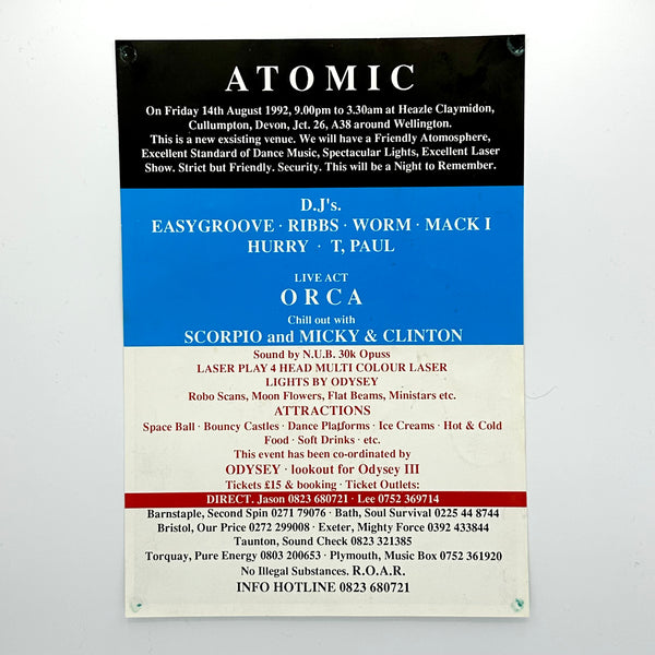 Atomic—DJs Easygroove, Ribbs, Worm (August 1992 rave flyer)